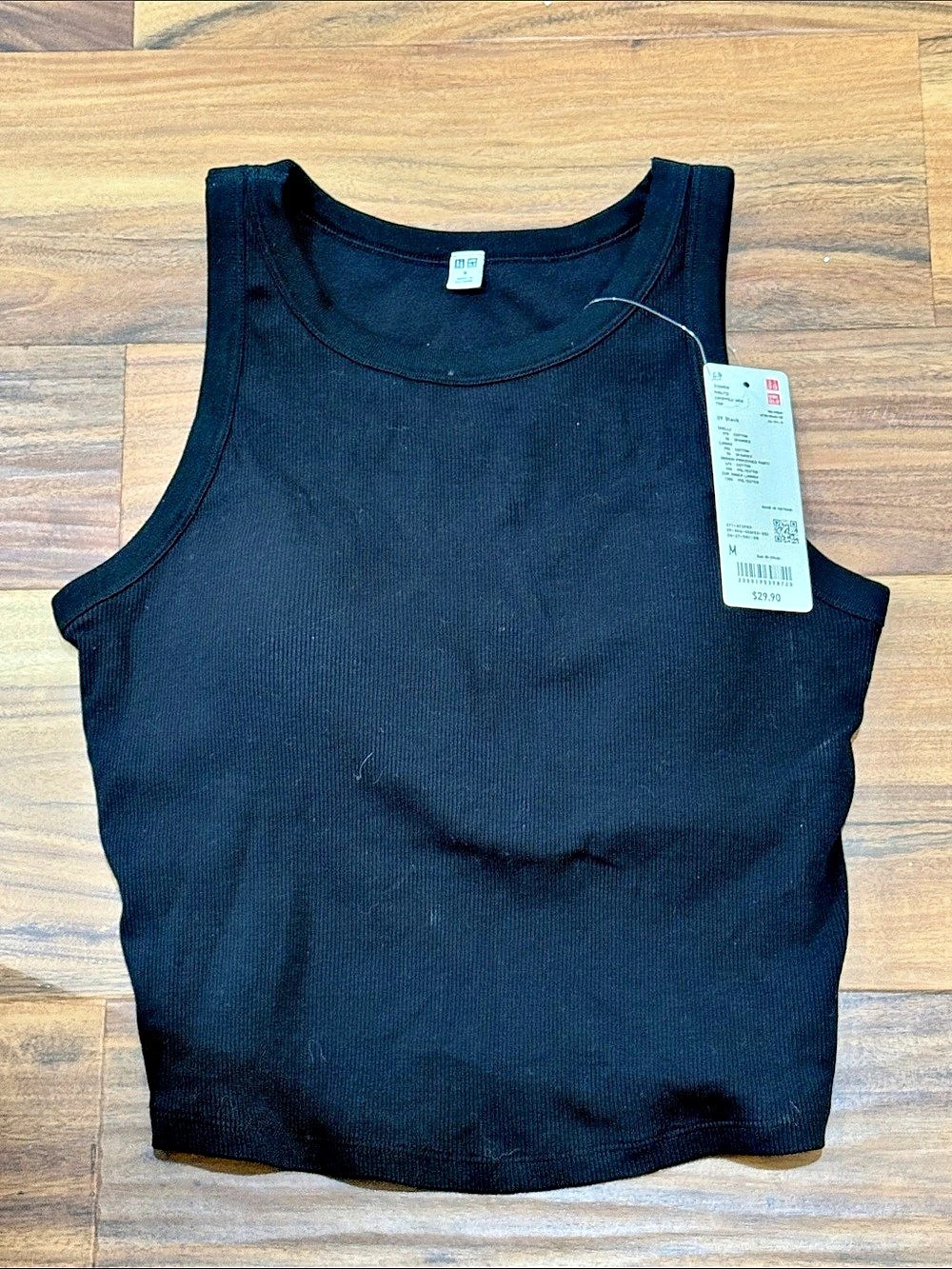 Uniqlo Ribbed Cropped Tank Top Black Medium